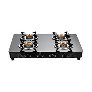 Gilma Rio 4 Burner Gas Stove | Jumbo Brass Burner | 6mm Toughened Glass ...