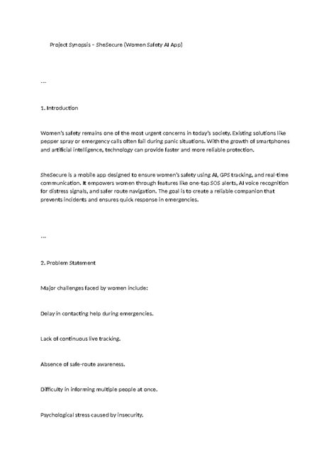 Project Synopsis: SheSecure (Women Safety AI App) - Studocu