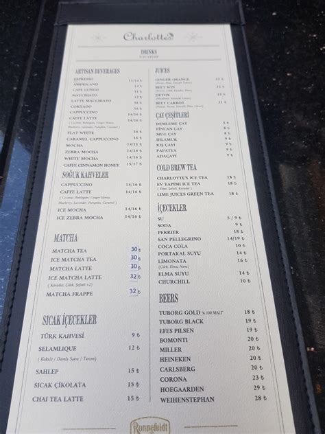 Menu at Charlotte's, Göktürk Merkez Mahallesi