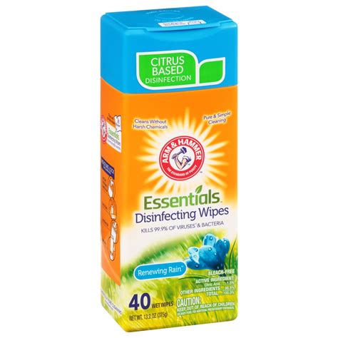 ARM & HAMMER Arm & Ham Essentials Disinfecting Wipes Renewing Rain 40 ...