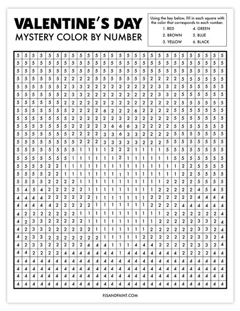 Valentine's Day Mystery Color by Number Activity Sheet