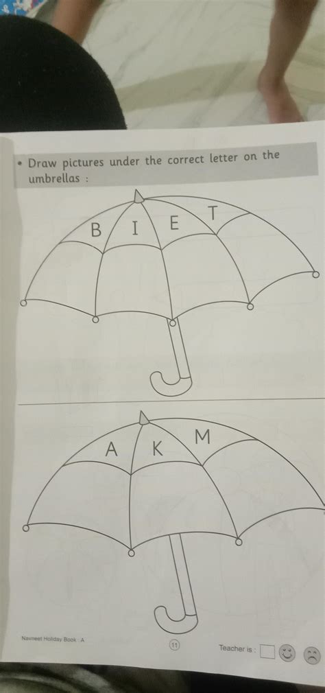 Draw pictures under the correct letter on the umbrellas - Brainly.in
