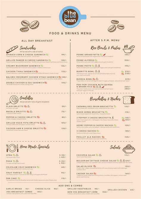 Menu at The Blue Bean Cafe, New Delhi