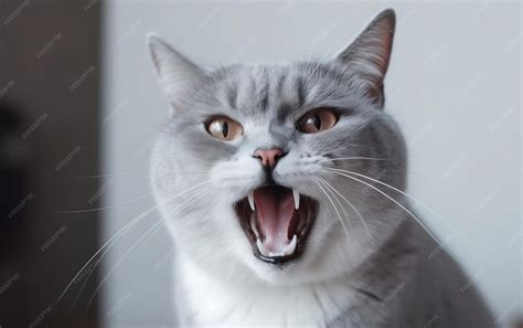Premium AI Image | A cat with a mouth open and a white face with a ...