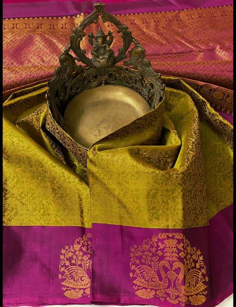Suhasini , Golden Yellow and Pink Shade Pure Kanjivaram Silk Saree for ...