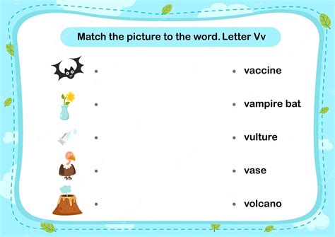 Premium Vector | Match words with the correct pictures letter v illustration vector
