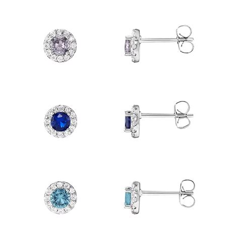 PRIMROSE Fine Silver Plated Multi Color Cubic Zirconia Gemstone Stud ...