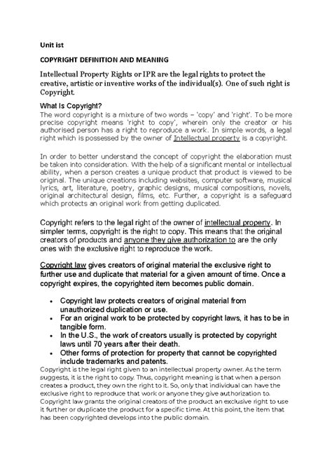 IPR unit ist - IPR material - Unit ist COPYRIGHT DEFINITION AND MEANING ...