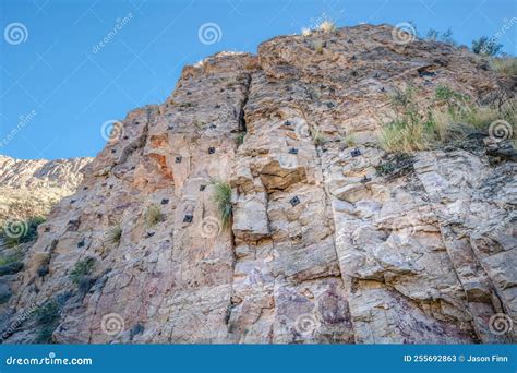 Rocky Mountain Cliff with Rock Climbing Anchor Bolts at Sabino Canyon ...