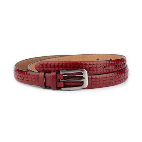 Buy Dark Red Embossed Thin Leather Belt - Unique Design ...