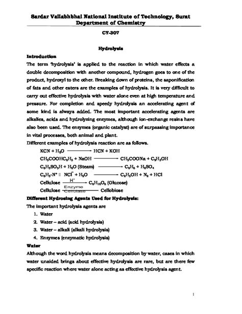 Hydrolysis - Good - Department of Chemistry CY- Hydrolysis Introduction ...