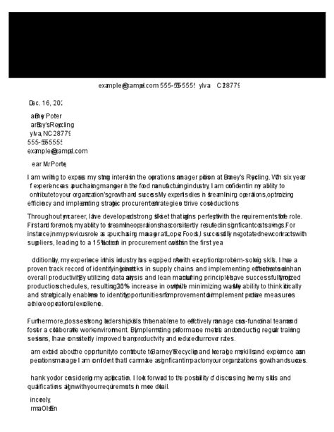 Image result for Operations Manager Cover Letter Sample