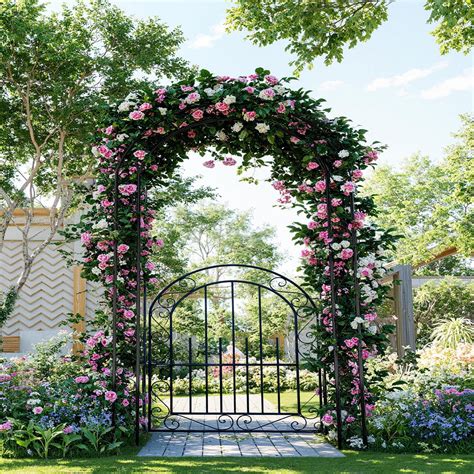 Danolapsi 7FT Elegant Garden Arch with Gate,Reinforced Steel Wedding ...