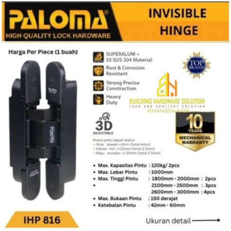 Jual PALOMA IHP 816 ENGSEL CONCEALED ENGSEL TANAM PINTU PL120 BLACK ...