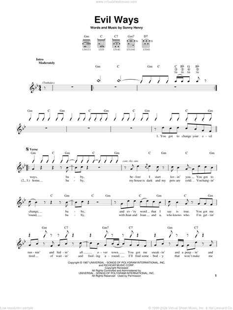 Santana - Evil Ways sheet music for guitar solo (chords) v2