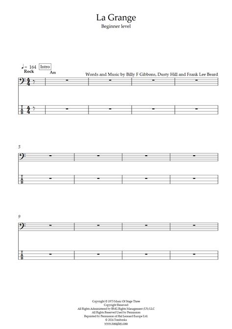 La Grange (niveau débutant) (ZZ Top) - Tablature Basse