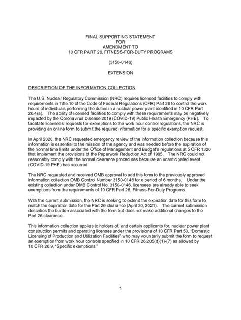 Fillable Online OMB Clearance 3150-0146 FINAL Package for Part 26 ...