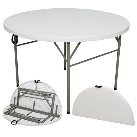 Gnomiya 4FT Round Folding Table, Heavy Duty HDPE Plastic Portable Round ...