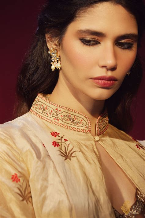 Gold Handwoven Banarasi Tissue Overlay with Brown Lehenga Set - Tilfi