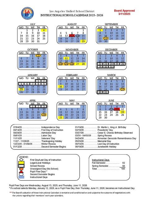 Lausd Calendar 2025 26 Printable - UK Printable Hub