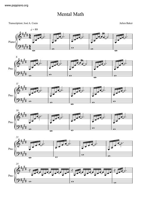 Julien Baker-Mental Math Sheet Music pdf, - Free Score Download ★