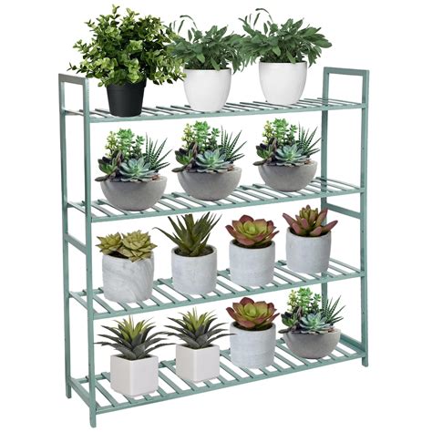 Naayaab Craft Bamboo 4 Tier Plant Shelf Rack, Multi Functional Flower ...
