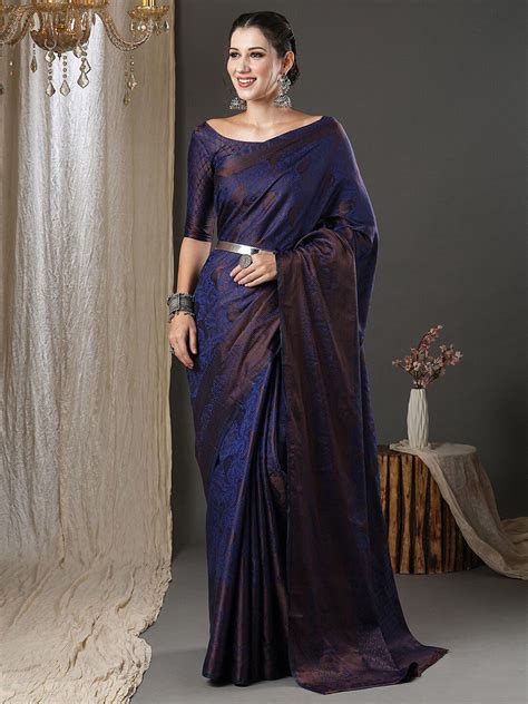 Saree mall Navy Blue & Gold-Toned Woven Design Zari Banarasi Sarees ...