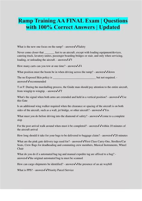 Ramp Training AA FINAL Exam | Questions with 100% Correct Answers ...