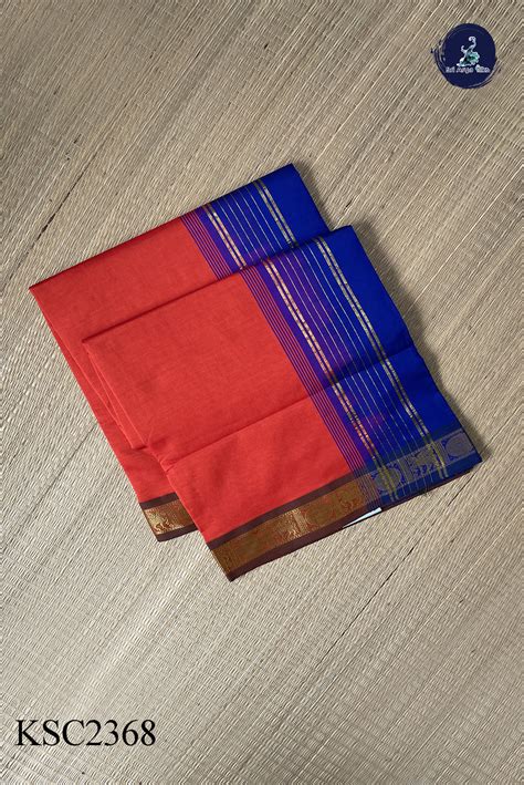 Orange Semi Silk Cotton Saree With Plain Pattern - Sri Arya Silks
