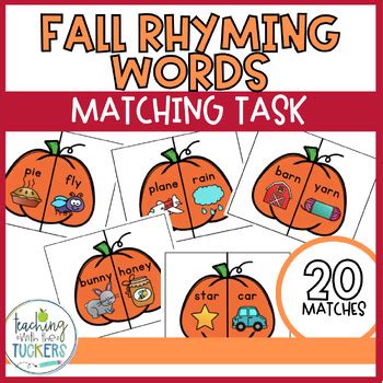 Fall Rhyming Word Matching Task | Pumpkin Matching Game | TPT