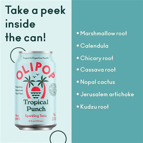 OLIPOP Tropical Punch Sparkling Tonic 12-Pack - Gut-Friendly Prebiotic ...