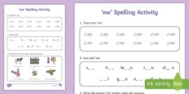 'ow' and 'oa' Spelling Pattern Odd One Out Worksheet