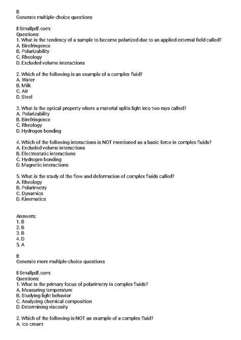 Complex Fluids Quiz Questions & Answers (Advanced) - Studocu