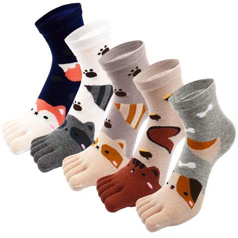 5 Pairs Children Toe Socks Cotton Kids Five Finger Socks Cute Cartoon ...
