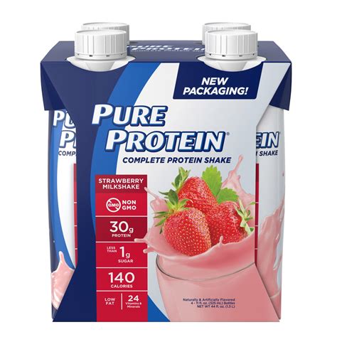 Pure Protein Strawberry Milkshake Complete Protein Shake, 11 fl oz, 4 ...