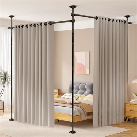 SUNALLY Room Divider No Drilling Curtain Rod Wall Divider for Room ...