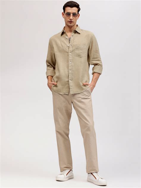 Shop Gant Men Beige Solid Button-down Collar Full Sleeves Linen Shirt ...