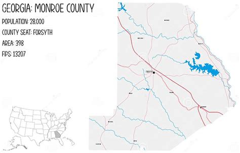 Large and Detailed Map of Monroe County in Georgia Stock Illustration ...