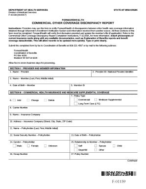 COMMERCIAL OTHER COVERAGE DISCREPANCY REPORT Doc Template | pdfFiller