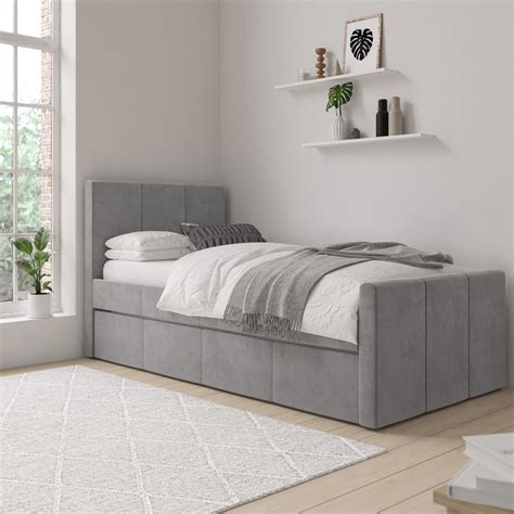 Single Guest Bed with Trundle in Grey Velvet - Layla - Furniture123 | Small single bed, Small ...