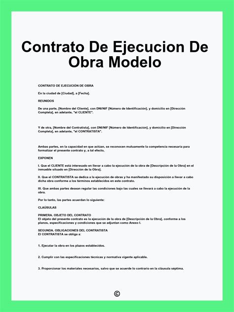 Contrato De Ejecucion De Obra Modelo
