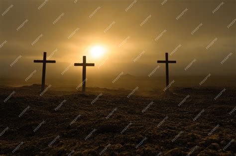 Premium Photo | Crosses Behind Sun Religious Symbolism and Silhouettes of Jesus Christ at Sunset