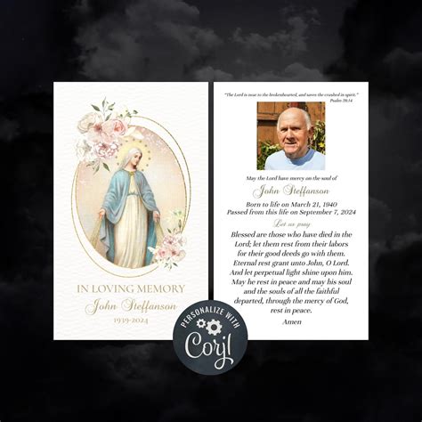 Catholic Funeral Prayer Card Corjl Template | Catholic Memorial Cards ...