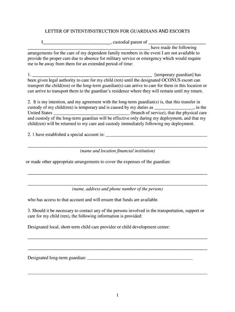 Letter of IntentInstruction for Guardians and Escorts Form - Fill ...
