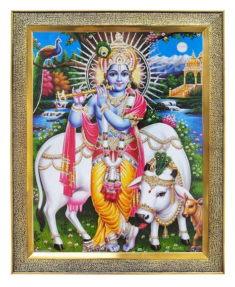 KHANNA Krishna with Cow Touching kanha ji feet Photo Frames for Wall ...