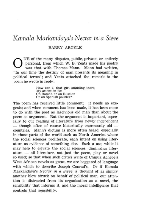 Kamala Markandaya's Nectar in a Sieve | Exercises Social Sciences | Docsity