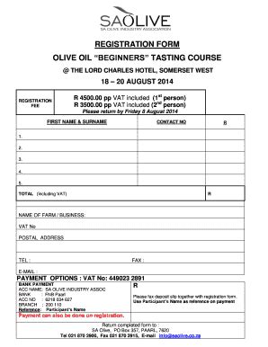 Fillable Online saolive co REGISTRATION FORM OLIVE OIL BEGINNERS ...