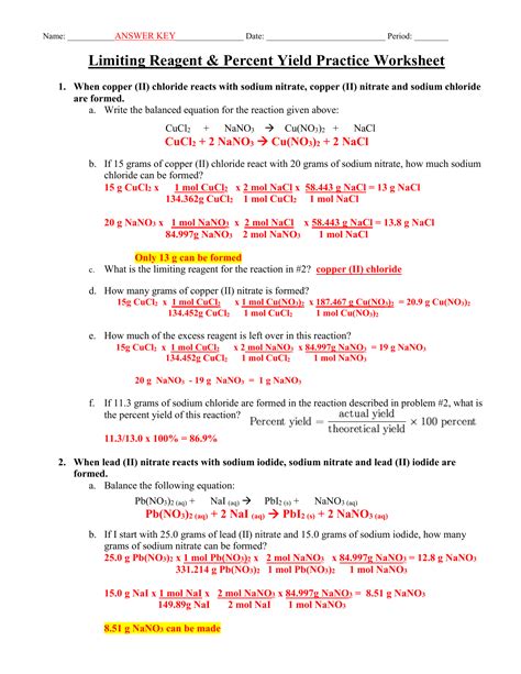 Practice Problems Limiting And Excess Reagents Worksheet