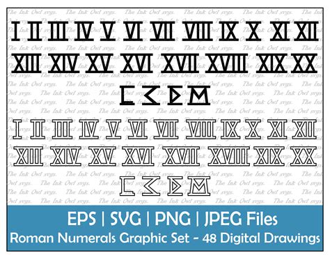 Roman Numerals or Numbers 1 to 20 Vector Clipart / Outline & Stamp Text ...