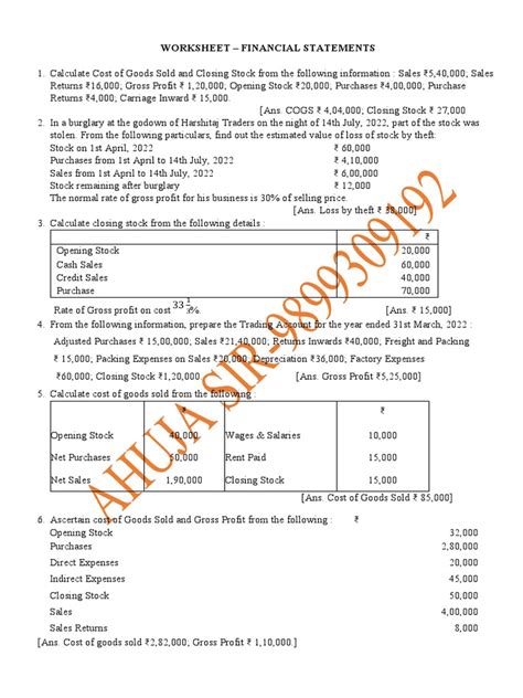 Image result for Financial Statement Worksheet